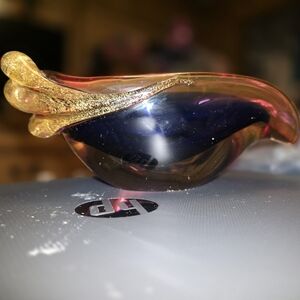 1960's Blue and Red Sommerso Murano Glass Ashtray/ Bowl By Flavio Poli/Seguso